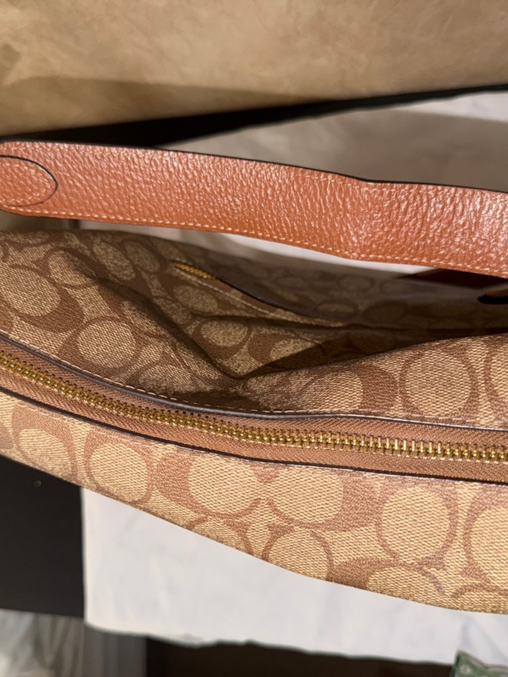 Coach Brown Signature Canvas Shoulder Bag with Leather Trim - Picture 2 of 4